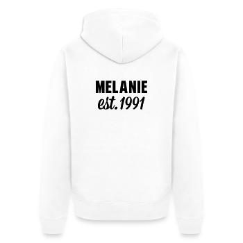Melanie est 1991 - Unisex Premium Bio Zip Hoodie - Weiß - Hinten - Thijin (182cm)
