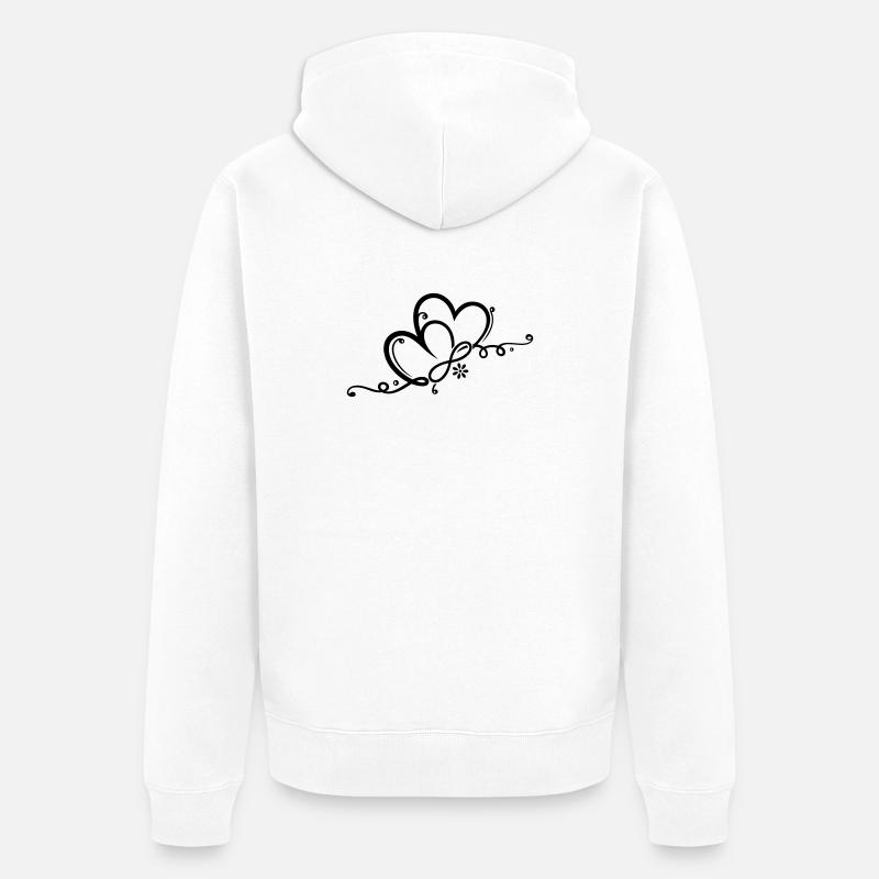 Deux coeurs avec des fleurs et l'infini - Veste à capuche bio Premium Unisexe - blanc