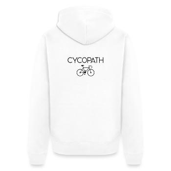 Geschenke für Radfahrer – Cycopath - Unisex Premium Bio Zip Hoodie - Weiß - Hinten - Thijin (182cm)