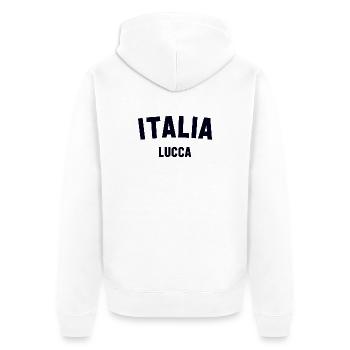 LUCCA Italia Italien Italy - Unisex Premium Bio Zip Hoodie - Weiß - Hinten - Thijin (182cm)