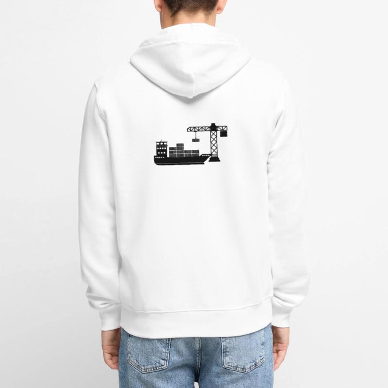 Sea container boat with crane unloading Unisex Premium Organic Zip Hoodie