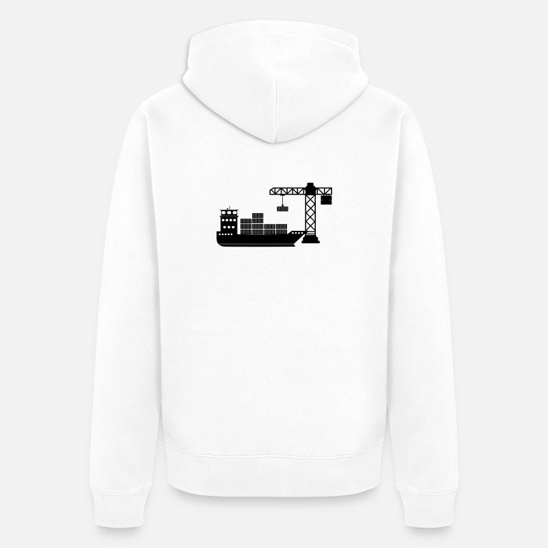 Seecontainerboot mit Kranentladung - Unisex Premium Bio Zip Hoodie - Weiß