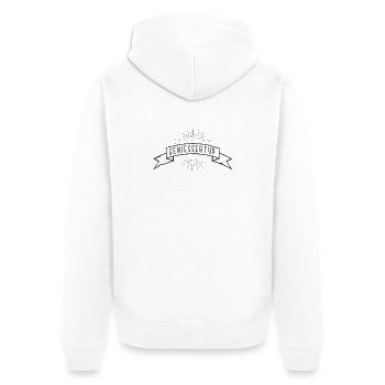 GENIESSERTYP Banderole - Unisex Premium Bio Zip Hoodie - Weiß - Hinten - Thijin (182cm)