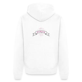 OPTIMISTIN Banderole - Unisex Premium Bio Zip Hoodie - Weiß - Hinten - Thijin (182cm)