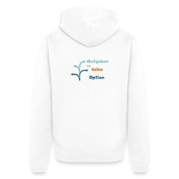 LIEBEVOLL Aufgeben ist keine Option - Unisex Premium Bio Zip Hoodie - Weiß - Hinten - Thijin (182cm)