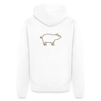 Silhouette de cochon mignonne fermier minimaliste - Veste à capuche bio Premium Unisexe - blanc - Dos - Thijin (182cm)