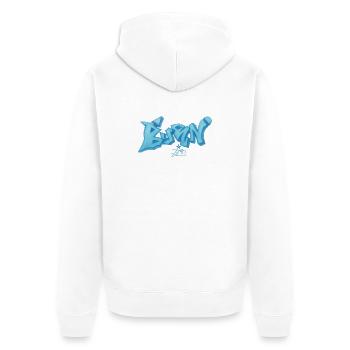 Blaues Graffiti Bevin Style - Unisex Premium Bio Zip Hoodie - Weiß - Hinten - Thijin (182cm)