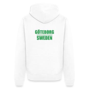 Grüner Blocktext von Göteborg Schweden - Unisex Premium Bio Zip Hoodie - Weiß - Hinten - Thijin (182cm)