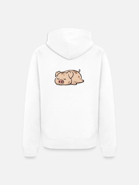 Hellbraunes Schwein mit Braunen Flecken - Unisex Premium Bio Zip Hoodie - Weiß