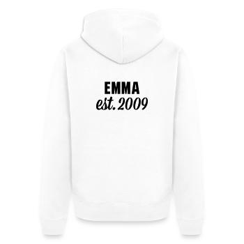 Emma est 2009 - Unisex Premium Bio Zip Hoodie - Weiß - Hinten - Thijin (182cm)