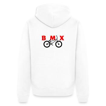 BMX Dirt-Jump Shirt für Kinder & Biker - Unisex Premium Bio Zip Hoodie - Weiß - Hinten - Thijin (182cm)