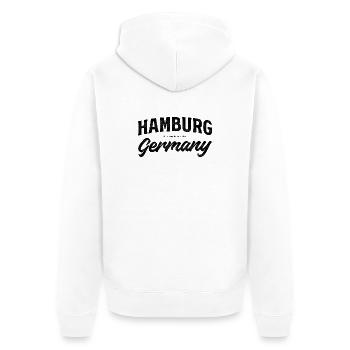 Hambourg, Allemagne – Conception des coordonnées - Veste à capuche bio Premium Unisexe - blanc - Dos - Thijin (182cm)