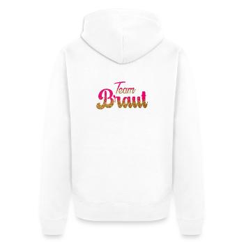 Team Braut! Pink, Gold Glitzer - Unisex Premium Bio Zip Hoodie - Weiß - Hinten - Thijin (182cm)