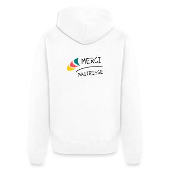 MISTRESS. THANK YOU. THANK YOU MISTRESS. MISTRESS - Unisex Premium Organic Zip Hoodie - white - Back - Thijin (182cm)