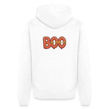 Halloween Boo Lettres effrayantes avec des yeux effrayants - Veste à capuche bio Premium Unisexe - blanc - Dos - Thijin (182cm)