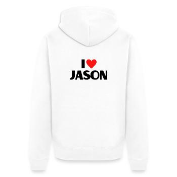 I love Jason Rotes Herz Liebe Fan Geschenk - Unisex Premium Bio Zip Hoodie - Weiß - Hinten - Thijin (182cm)