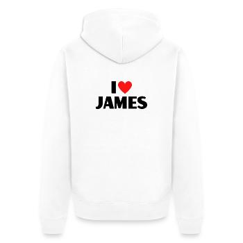 J'aime James Red Heart Love Fan Gift - Veste à capuche bio Premium Unisexe - blanc - Dos - Thijin (182cm)