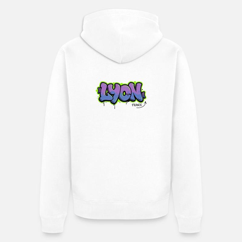 Lettrage graffiti Lyon - Veste à capuche bio Premium Unisexe - blanc