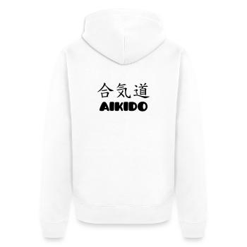Aikido – Kampfsport – Aikido - Unisex Premium Bio Zip Hoodie - Weiß - Hinten - Thijin (182cm)