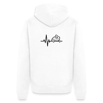 Chamäleon im Herzschlag – Eidechsen Motiv - Unisex Premium Bio Zip Hoodie - Weiß - Hinten - Thijin (182cm)
