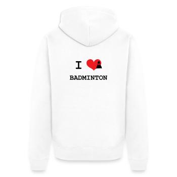 Ich liebe Badminton - Unisex Premium Bio Zip Hoodie - Weiß - Hinten - Thijin (182cm)