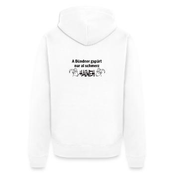 Bündner gspürt nur ai schmärz haiweh - Unisex Premium Bio Zip Hoodie - Weiß - Hinten - Thijin (182cm)