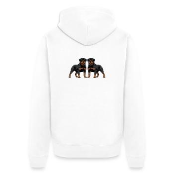Doppel Rottweiler Duo Zwei Hunde nebeneinander - Unisex Premium Bio Zip Hoodie - Weiß - Hinten - Thijin (182cm)