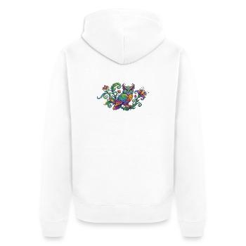 Colorful Owl in Floral Pattern Art Design Motif - Unisex Premium Organic Zip Hoodie - white - Back - Thijin (182cm)