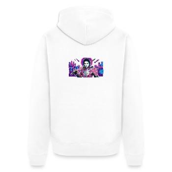 Neonritter mit Herzschild - Unisex Premium Bio Zip Hoodie - Weiß - Hinten - Thijin (182cm)