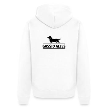 Gassi > Alles  - Unisex Premium Bio Zip Hoodie - Weiß - Hinten - Thijin (182cm)