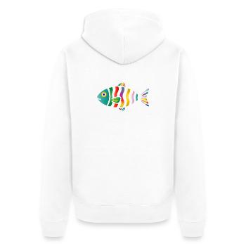 Bunter Fisch | Farbenfrohes Meeresmotiv - Unisex Premium Bio Zip Hoodie - Weiß - Hinten - Thijin (182cm)