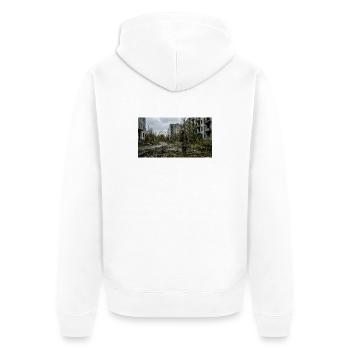 Soldat des ruines avec masque à gaz - Veste à capuche bio Premium Unisexe - blanc - Dos - Thijin (182cm)