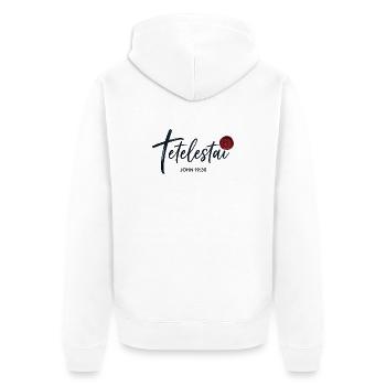 Tetelestai - John 19:30 - Kalligrafie Kreuz - Unisex Premium Bio Zip Hoodie - Weiß - Hinten - Thijin (182cm)