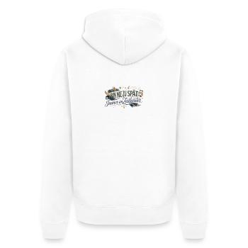 Nie zu spät: Zeitfenster Vintage - Unisex Premium Bio Zip Hoodie - Weiß - Hinten - Thijin (182cm)