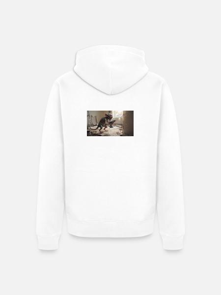 Фэнтезийный гремлин в процессе ремонта: комичная с - Unisex Premium Bio Zip Hoodie - Weiß