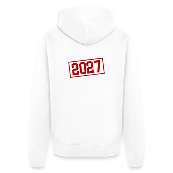 2027 Stempel - Unisex Premium Bio Zip Hoodie - Weiß - Hinten - Thijin (182cm)
