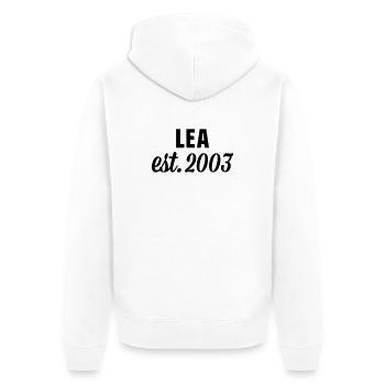Lea est 2003 - Unisex Premium Bio Zip Hoodie - Weiß - Hinten - Thijin (182cm)