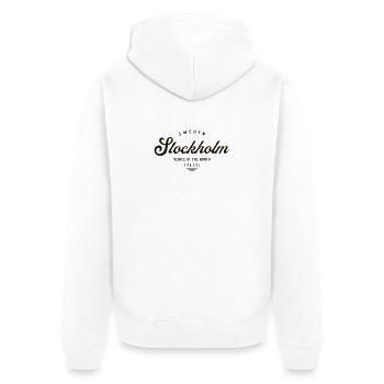 Stockholm Vintage Script Logo - Unisex Premium Bio Zip Hoodie - Weiß - Hinten - Thijin (182cm)