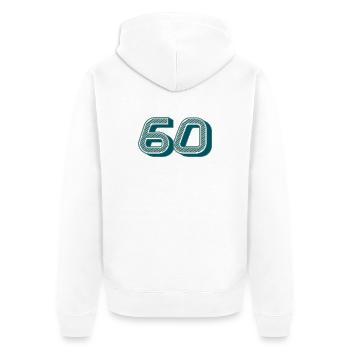 60. 60 JAHRE. 60. JAHRESTAG. 60. GEBURTSTAG. - Unisex Premium Bio Zip Hoodie - Weiß - Hinten - Thijin (182cm)