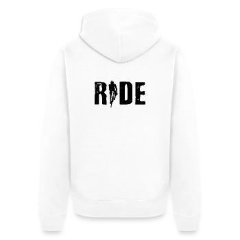 Ride Typografie – Radfahrer Silhouette Design - Unisex Premium Bio Zip Hoodie - Weiß - Hinten - Thijin (182cm)