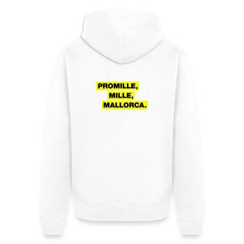 Promille, Mille, Malle - Unisex Premium Bio Zip Hoodie - Weiß - Hinten - Thijin (182cm)