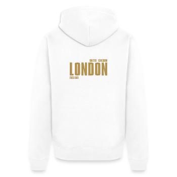 London Gold Lettering - Unisex Premium Organic Zip Hoodie - white - Back - Thijin (182cm)