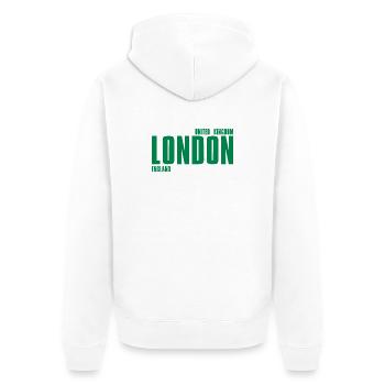 London – England Lyric Design - Unisex Premium Bio Zip Hoodie - Weiß - Hinten - Thijin (182cm)