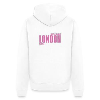 Pinkes Londoner Wortzeichen - Unisex Premium Bio Zip Hoodie - Weiß - Hinten - Thijin (182cm)
