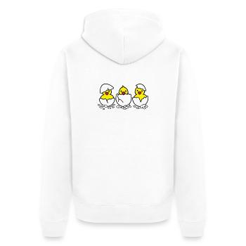 Drei aus dem Ei (c) - Unisex Premium Bio Zip Hoodie - Weiß - Hinten - Thijin (182cm)