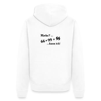 66plus99 v2 schwarz - Unisex Premium Bio Zip Hoodie - Weiß - Hinten - Thijin (182cm)