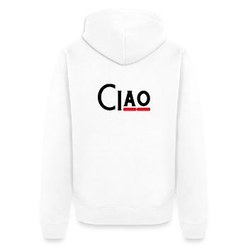 Ciao - Hey - Hello - Hi - Well? -Bye - Unisex Premium Organic Zip Hoodie - white - Back - Thijin (182cm)