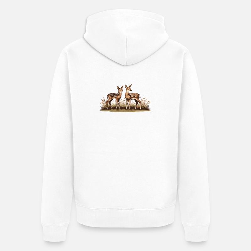 Cerf sur prairie - Veste à capuche bio Premium Unisexe - blanc