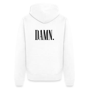 DAMN. - Unisex Premium Bio Zip Hoodie - Weiß - Hinten - Thijin (182cm)