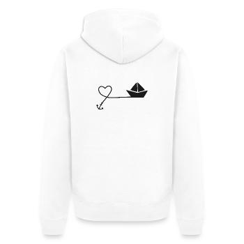 Croquis de bateau en papier – Voilier avec ancre et ficelle - Veste à capuche bio Premium Unisexe - blanc - Dos - Thijin (182cm)